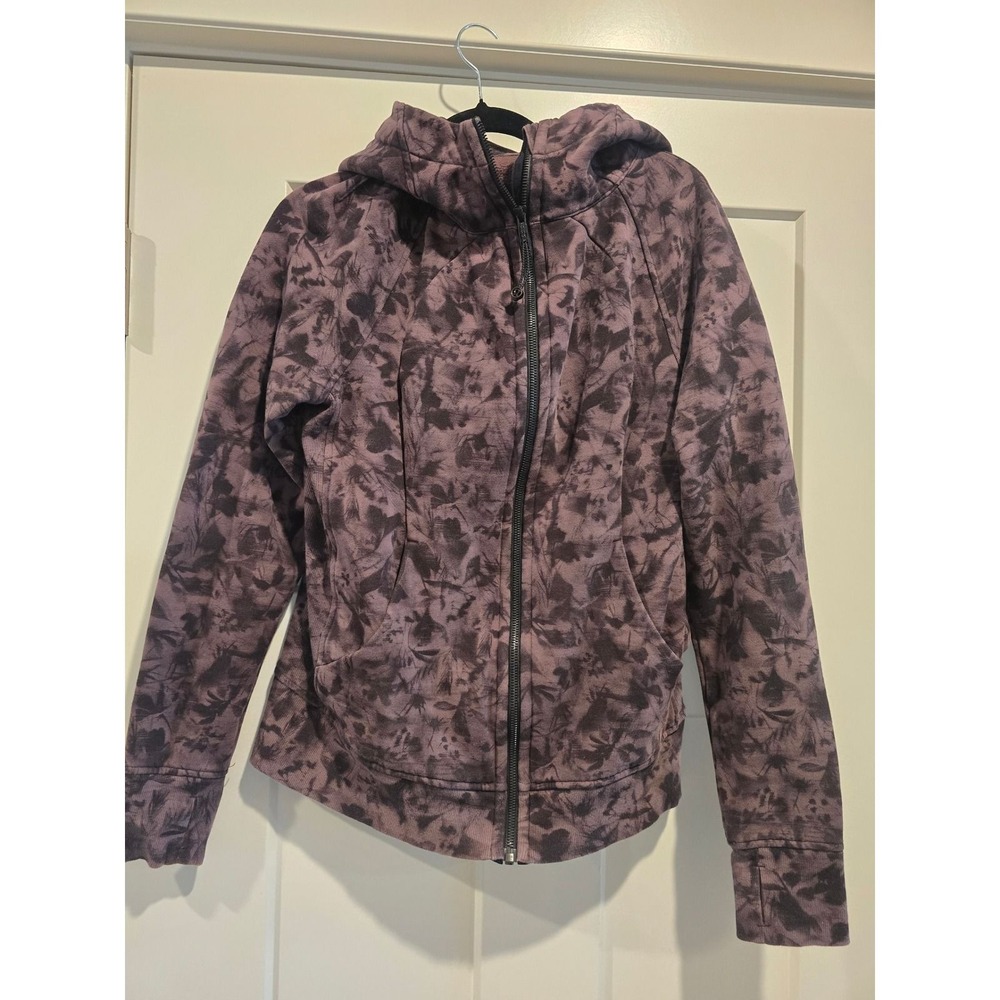 Lululemon Scuba Full Zip Hoodie Purple Black Floral Tie Dye Athletic Jacket